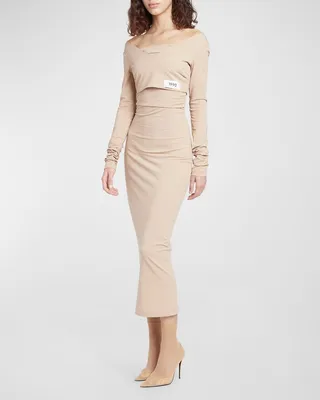 Layered Long-Sleeve Midi Dress