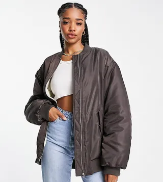 ASOS DESIGN Tall oversized bomber jacket in brown