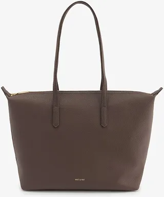 Womens Chocolate Abbi Logo-embossed Faux-leather Tote bag