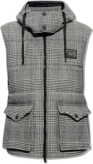 Dolce & Gabbana Checked Logo-Patch Hooded Vest