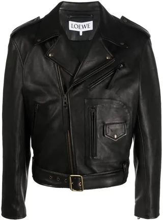 Belted Leather Biker Jacket