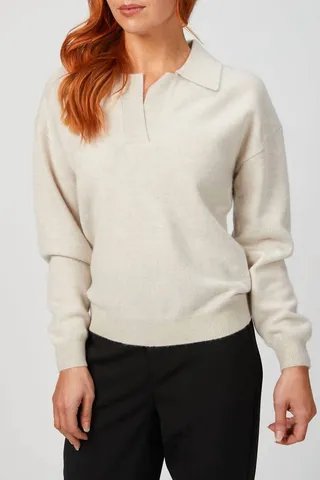 V Neck Polo Sweater In Linen