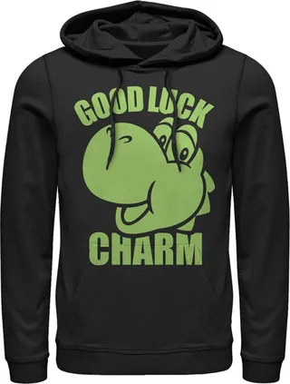 Men's Nintendo Super Mario St. Patrick's Day Yoshi Good Luck Charm Pull Over Hoodie - Black - Large
