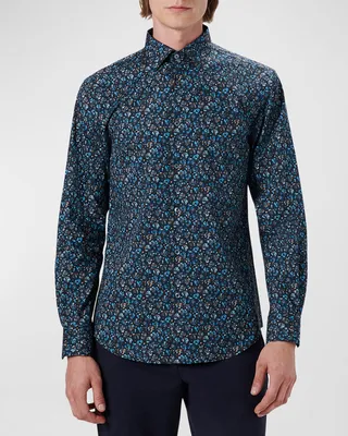 Men's Floral-Print Stretch Sport Shirt