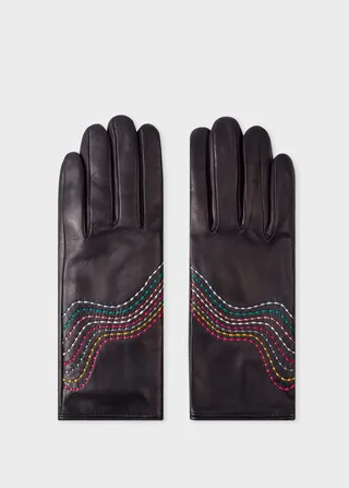 Women's Navy Leather Gloves With 'Swirl' Stitching Details