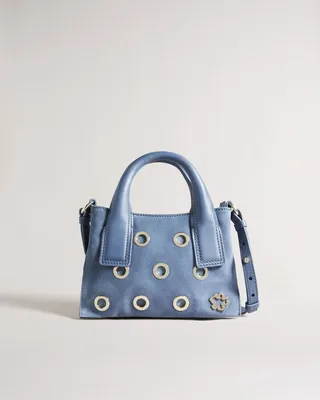 Eyelet Detail Mini Grab Tote in Sky Blue