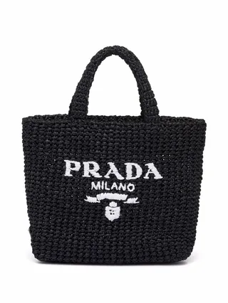 Logo-Embroidered Raffia Tote Bag
