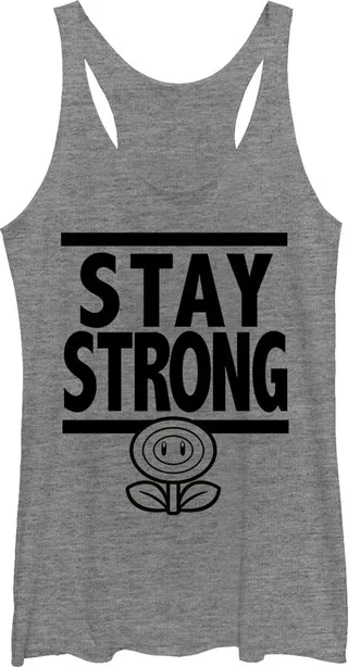 Women's Nintendo Mario Stay Strong Racerback Tank Top - Gray Heather - X Large