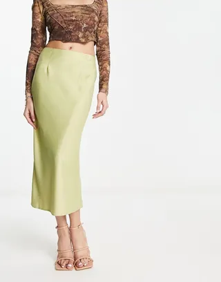 Public Desire satin slip midi skirt in lime