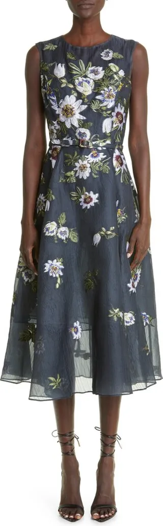 Passionflower Embroidered Silk Blend Dress