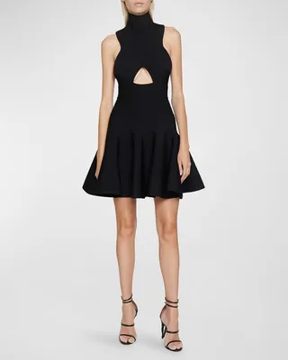 Cutout Circular Rib Fit-&-Flare Mini Dress