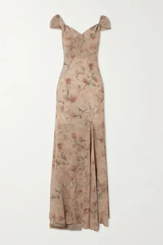 Cortana - + Net Sustain Antonella Open-back Printed Silk Gown - Red