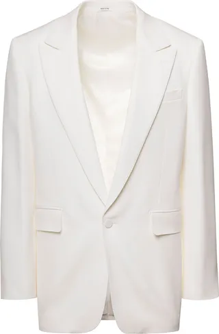 White Single-breasted Jacket With Notched Revers In Wool Woman