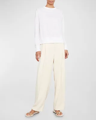 Linen Drop-Shoulder Crewneck Top
