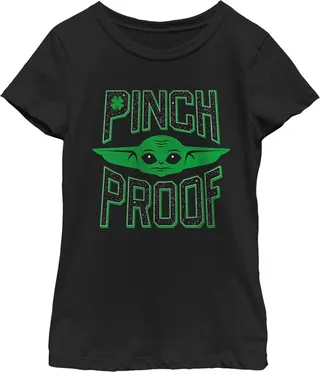 Girl's Star Wars: The Mandalorian St. Patrick's Day Grogu Pinch Proof T-Shirt - Black - X Large