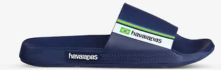 Womens Navy Blue Basil Flag-print Rubber Sliders