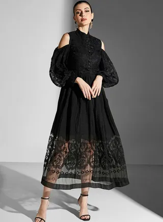 Burnout Cold Shoulder Dress