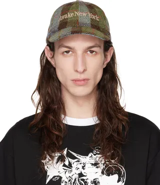 Awake NY Green & Brown Check Cap