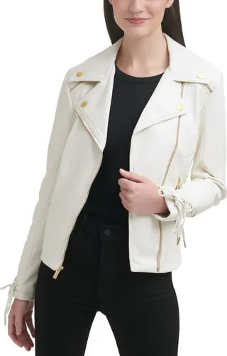 Guess Women's Faux-Leather Asymmetric Moto Coat