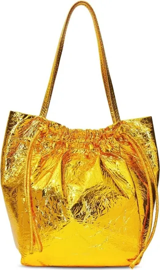 Metallic Drawstring Tote Bag