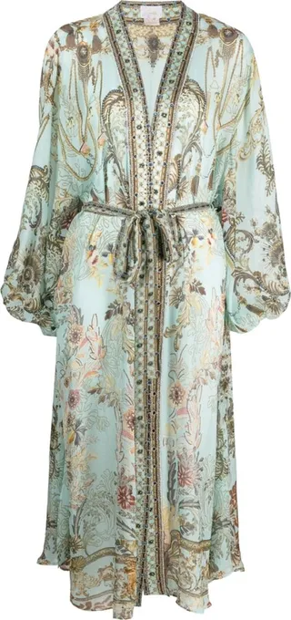 Graphic-Print Silk Robe