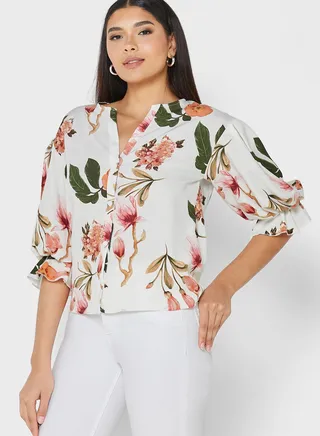 Printed Button Detail Top