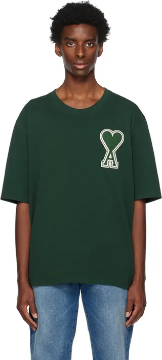 AMI Alexandre Mattiussi SSENSE Exclusive Green Ami de Cœur T-Shirt