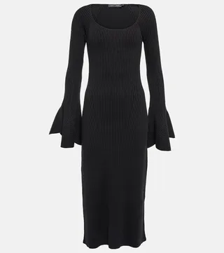 Ribbed-knit silk-blend midi dress