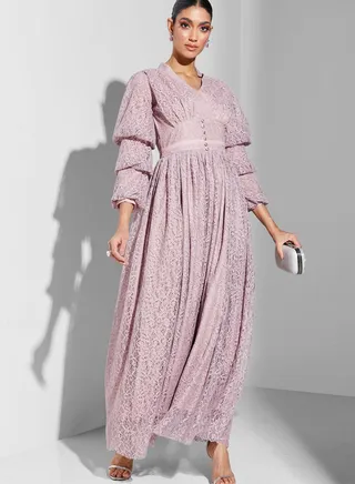V-Neck Pleat Detail Dress