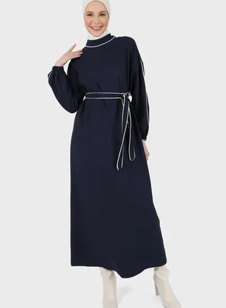 Puff Sleeve Belted Dress