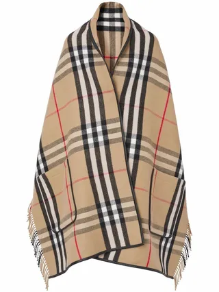BURBERRY- Wool And Cashmere Blend Checked Cape