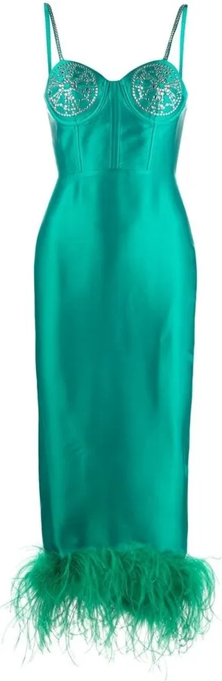 Feather-Trim Midi Dress