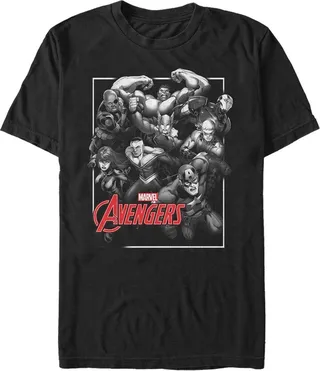 Men's Marvel Marvel Gray Gray Grayscale Avengers T-Shirt - Black - 2X Large