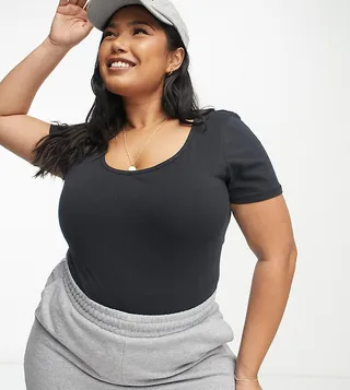 Simply Be short sleeve bodysuit in black