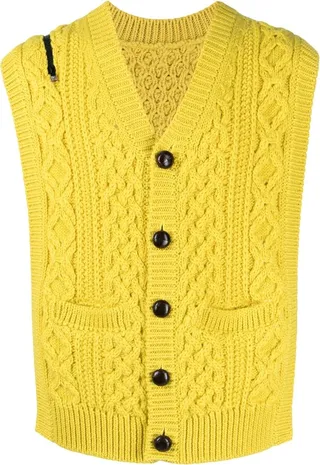 Aran-knit vest cardigan