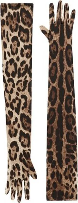 Long leo-print stretch satin gloves