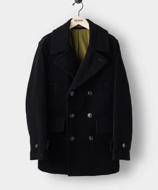 Italian Corduroy Peacoat in Black
