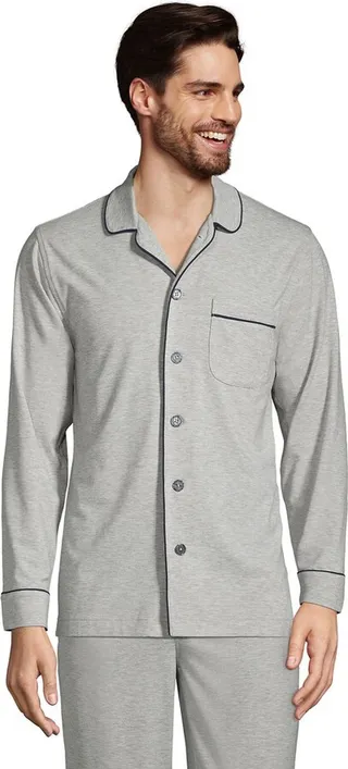 Lands' End Men's Brush Back Knit Pajama Shirt - Large - Gray Heather