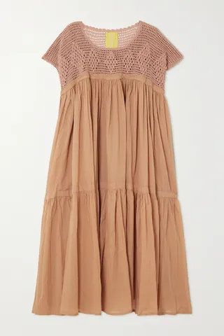 Yvonne S - Wind Tiered Crochet-paneled Cotton-voile Midi Dress - Neutrals
