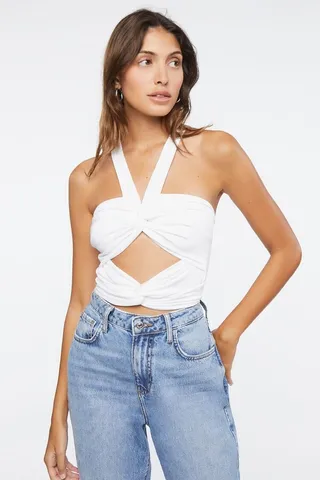 Knotted Cutout Halter Crop Top