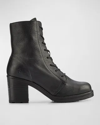 Karen Leather Heeled Combat Boots