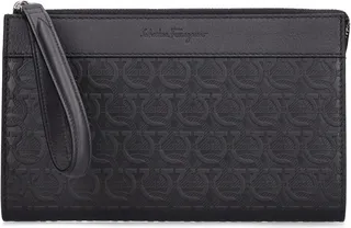 Logo leather zip pouch