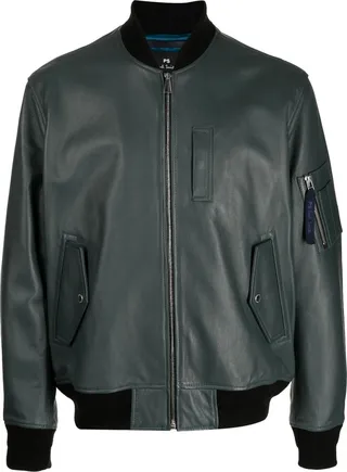 Zip-Up Leather Bomber Jacket