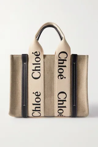 Chloé - + Net Sustain Woody Small Leather-trimmed Linen Tote - Blue