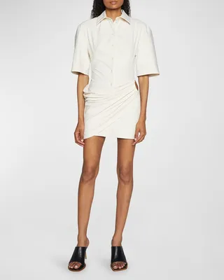 Gathered Cutout Draped Mini Shirtdress