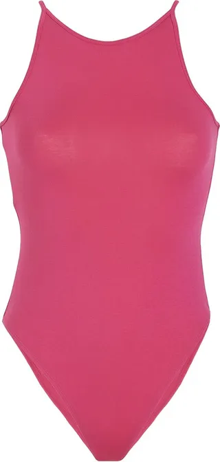 Jersey Halter Essential Bodysuit Top Fuchsia