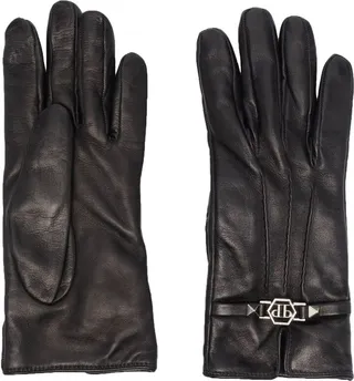 Skull-Charm Stud-Detail Leather Gloves