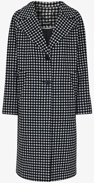 Womens Black Gingham Relaxed-fit Wool-blend Coat