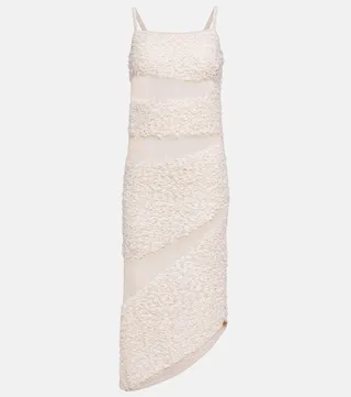 Paneled linen-blend gown