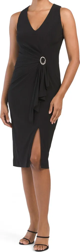 Sleeveless Wrap Dress With Broche Detail